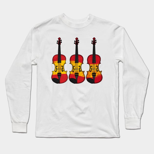 Violin Spanish Flag Violinist String Musician Spain Long Sleeve T-Shirt by doodlerob